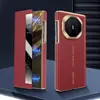 Adecuado para Huawei Mate XT2, este estuche para teléfono cuenta con una tapa abatible chapada, un diseño de ventana, una bisagra de doble eje, una función de suspensión/activación y es a prueba de golpes, y está hecho de cuero