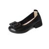 Zapatos de una sola pieza poco profundos con lazo y punta redonda de cuero genuino para mujer, Mocasines Retro de Moda Cómodos en Tallas Grandes de Cuero Genuino