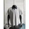 Camisa Polo de Patchwork Estilo Old Money Hombro Recto Manga Corta para Hombre, Camiseta de Cuello Campana de Gama Alta Fresca y Elegante, Retro Americano de Peso Pesado Manga Media