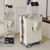 Maleta de Viaje con Ruedas Dobles Selladas y Forrada, Color Gris Avena, Nuevo Estilo, con Portavasos, Venta Directa del Fabricante para Estudiantes