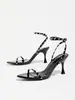Venta al por mayor de fábrica Transfronterizo Europeo y Americano Sandalias de Tacón Alto para Mujer Superficie de Espejo de Una Correa Punta Aguda Tacones Altos Sexy Lunares