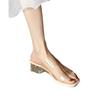Sandálias Transparentes para Mulheres Verão Novo Estilo Uma Linha Salto Grosso Salto Médio Alto Estilo Fada Sandálias Antiderrapantes Chinelos Externos de Cristal para Mulheres