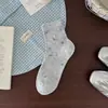 Calcetines florales pequeños para mujer, calcetines finos apilables de primavera y verano, calcetines de estilo coreano dulces con borde de encaje hasta la mitad de la pantorrilla, calcetines versátiles para mujer para el verano