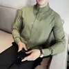 Camisa Masculina de Seersucker com Gola Alta, Estilo Fino de Verão, Luxo Leve, Camisa Social Masculina de Alta Qualidade