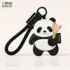 Chaveiro de Panda em Couro Genuíno Desenho Animado Fofo Flor Couro de Bambu Luxo Leve Pingente de Bolsa para Casal Pequeno Presente