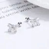 Pendientes de botón de hilo con circonita de lazo para mujer, plata de ley 925, nuevos, dulces, frescos, para el cartílago de la oreja, simples, joyería para la oreja de Instagram