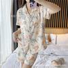 Pijama de Verano para Mujer Algodón Tejido Nube Tela Arrugada Estilo Princesa Lindo Manga Corta Verano Delgado Traje Ropa de Casa
