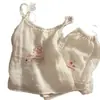 Camisola de Encaje Fresca y Dulce Estilo Japonés para Mujer, Verano 2026 Nuevo Estilo Sencillo Conjunto Casual Blanco Moderno