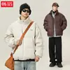 Chaqueta Corta de Algodón con Cuero PU Estilo Retro Americano Personalizada para Hombre, Abrigo de Algodón Engrosado Cálido de Invierno Chaqueta Acolchada