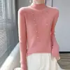 Camiseta base de cuello medio para mujer, suéter de punto de manga larga para primavera y otoño, suéter negro ajustado de estilo coreano