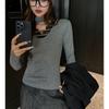 Playera de Manga Larga con Cuello en V de Encaje de Seda Negra de Fábrica para Mujer Top Halter Sexy de Lujuria Pura Look Adelgazante Camiseta Básica