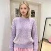 Suéter feminino de malha com gola redonda, cor sólida, trançado, estilo europeu e americano, solto, simples, top feminino