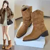Botas Maillard estilo nuevo 2026, para mujer, de punta, plisadas, botines, botas vaqueras retro occidentales, botas de media caña con corte en V