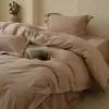 Conjunto de Roupa de Cama de Algodão e Linho Quatro Peças Minimalista, Rústico e Relaxante em Estilo Japonês com Toque de Luxo para Pousadas, Capa de Edredom de Cor Sólida para Dormitórios Estudantis