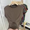 Camiseta de Manga Murciélago Suelta Cuello Redondo Manga Corta con Máscara para Mujer, Top Sencillo Adelgazante Delgado, Nuevo Modelo Verano 2024
