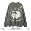 Marca Original de Moda Casual Jacquard Gatito Suéter de Cuello Redondo para Pareja Hombres y Mujeres Estilo Perezoso Todo Fósforo Estilo Americano Top Retro