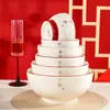Tazón Retro de Nuevo Estilo con Diseño Antiescaldado y Patas Altas con Borde Rojo, Vajilla de Cerámica para Uso Doméstico, Plato de Vajilla para Regalo