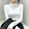 Camiseta de algodón con cuello alto y manga larga para mujer, corte ajustado, adelgazante, nuevo estilo primavera y otoño, top versátil como capa base de moda