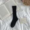 Calcetines para mujer Zhuji, calcetines de punto de doble aguja con hilo grueso hasta la mitad de la pantorrilla, color liso versátil, transpirables, absorbentes de sudor, calcetines de hilo de algodón extendidos y engrosados