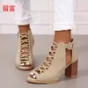 LiuFu En Stock Nueva Moda Europea y Americana Talla Grande Sandalias de Mujer con Tacón Grueso, Sandalias de Tacón Alto con Hebilla de Punta Redonda para Mujer de Comercio Exterior