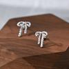 Arete de Botón Estilo Ballet Lazo Plata S999 Mate Hueco Diseño de Nicho Arete de Cinta Delicado Dulce