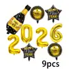 Set de Globos de Película de Aluminio 'Feliz Año Nuevo' de 9 Piezas Transfronterizo Botella de Vino Estrella de Cinco Puntas Arreglo de Decoración para Fiesta Decoración de Nochevieja