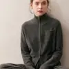 Nuevo Suéter Cárdigan de Cachemira para Mujer Otoño e Invierno 2025 con Cuello Alto, Hilo Dorado para Frijol, Doble Cremallera, Tejido Grueso Exterior con Bolsillos