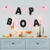 Novas decorações de bandeirinhas de Halloween, adereços para arranjo de cena de festa, guirlanda de fantasma rosa, etc.