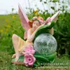 Luz de noche de ángel alimentada por energía solar transfronteriza, artesanía de resina, hada de las flores, adorno para jardín, estatua de niña para jardín de patio