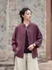 Colección Otoño 2026 Top de Mujer Algodón-Lino Lavado a la Arena Estilo Chino Nuevo, Conjunto de Arte del Té Botones Estilo Chino Tradicional, Traje Tai Chi Práctica de Meditación Zen