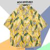 Camisa de Manga Corta de Seda Helada de Verano para Hombre, Camisa Floral Playera de Tendencia Nacional Hawaiana, Camisa Versátil de Estilo Hong Kong Holgado Japonés para Hombre