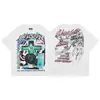 2025 Camiseta Casual Holgada Retro de Manga Corta Unisex Tendencia Americana High Street Estrella del Infierno Infierno Estampado Pesado