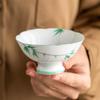 Taza de pie alto de bambú verde pintada a mano de fábrica, taza de té pequeña, exquisita taza maestra, taza individual, porcelana blanca Dehua, juego de té kung fu, taza de té