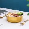 Contenedor Redondo Desechable de Papel de Aluminio Dorado con Tapa, Caja de Papel de Aluminio a Prueba de Fugas, Caja de Almuerzo de Papel de Aluminio Engrosado de Grado Alimenticio Fábrica