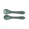 Juego de tenedor y cuchara de silicona para entrenamiento de bebés transfronterizo para alimentar a lactantes, juego de tenedor y cuchara de grado alimenticio para alimentación complementaria para niños y bebés