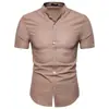 2023 Aliexpress Amazon Verão Nova Camisa Verão Masculina Gola Alta Cor Sólida Casual Manga Curta Forro