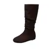 Versión de cuero suave~Botas adelgazantes de tacón oculto botas de montar de gamuza para mujer punta redonda botas largas hasta la rodilla botas western arrugadas