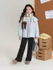 Pantalones Casuales de Pierna Ancha con Forro de Felpa para Niñas Pudding Haru 2025 Invierno Nuevos Versátiles Cálidos Largos