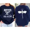 2025 Academia de Guerra de Basgiath Moletom Crewneck Frente e Verso Moletom Quarta Asa Cor Violeta Sorre