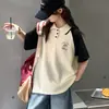 Blusa Polo Estilo Preppy para Meninas 2026 Verão Nova Camiseta de Manga Curta com Desenho para Alunos do Ensino Fundamental II e Médio