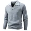 Suéter de Punto Casual Falso Dos Piezas con Cuello Solapa para Hombre, Engrosado para Otoño e Invierno, Suéter de Manga Larga de Color Sólido a la Moda, Camiseta Básica para Hombre
