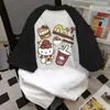 Diseño Estilo Americano, Divertido Estampado de Dibujos Animados, Camiseta de Manga Corta Patchwork, Top Casual Suelto de Verano para Pareja, Ropa de Trabajo