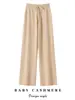 100% Caxemira Pura Feminino Novo Cintura Alta Elegante Casual Versátil Malha Calças de Perna Reta Roupa Externa Calças Longas Calças de Perna Larga