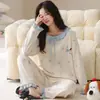 Pijama Feminino 2026 Novo Primavera e Outono 100% Algodão com Bojo Embutido, Manga Longa, Pode Ser Usado Fora, Conjunto para Casa