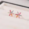 Yuebao Joyería Turmalina Dopamina Plata de Ley S925 Chapado en Oro Rosa Corte Marqués Flor Aretes de Tachuela para Mujer Venta al por Mayor