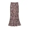 Deslumbrante saia com estampa de leopardo para mulheres, saia longa elegante de chiffon estilo evasê para o verão, saia sereia sexy justa ao corpo