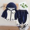 Conjunto de dos piezas para bebé, primavera 2025, novedad, para niños y niñas, con capucha, camisa con cremallera de dibujos animados, traje de manga larga, pantalones para bebé, para el cabello