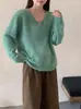 Suéter de Tricô com Gola V, Tecido Macio, Peso Pesado, Escovado, Fio 28, Seda de Amora e Caxemira para Mulheres, Outono/Inverno 26 Sweater Escovado