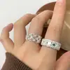 Anillo de rejilla dulce y elegante para mujer, de alta gama, exquisito, versátil, anillo abierto apilable, borde ancho, anillo de dedo índice de lujo ligero, moderno