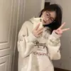 Moletom com capuz oversized novo para outono/inverno 2026 para mulheres, forrado com fleece, espessado, modelagem solta, estilo casual, adequado para primavera e outono